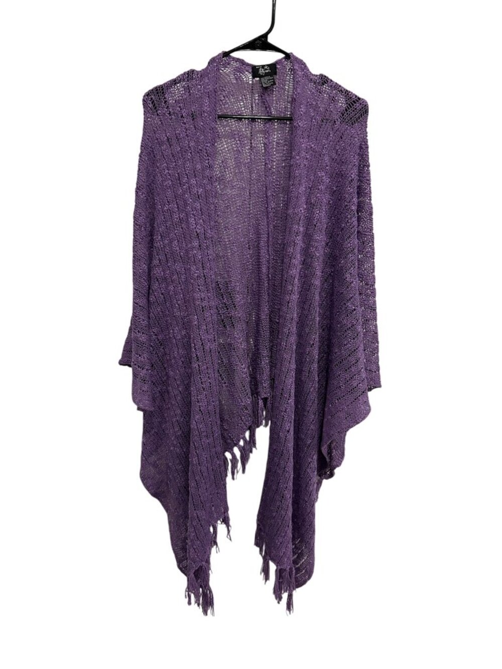 Hot In Hollywood One Size Purple Open Knit Fringe Cardigan Wrap Boho Layering